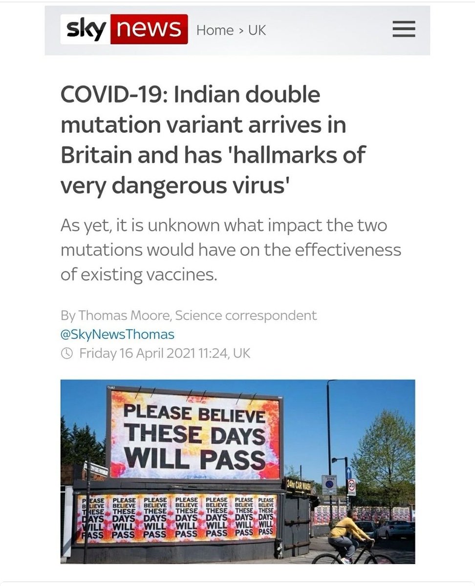 meeyansaab's tweet photo. The British government was too busy putting Pakistan and Bangladesh on red list without even considering that India has higher rates of Covid infections and now there is a double mutation variant in UK from India.

#COVID19 #DoubleMutation https://t.co/q5ZOctLRBq