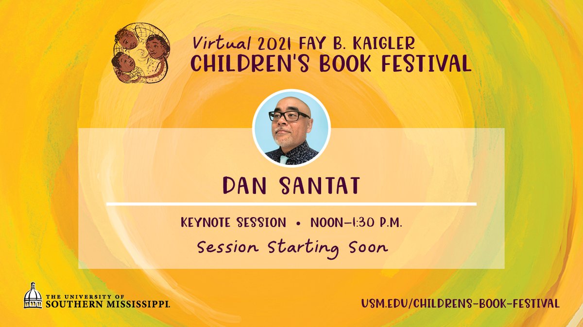 Please join us on our last day of the Festival. Today concurrent sessions begin at 10:30 am CT. Don't miss them! Then at Noon CT, @dsantat Dan Santat will deliver his keynote presentation. Zoom links and more at usm.edu/childrens-book… #usmcbf
