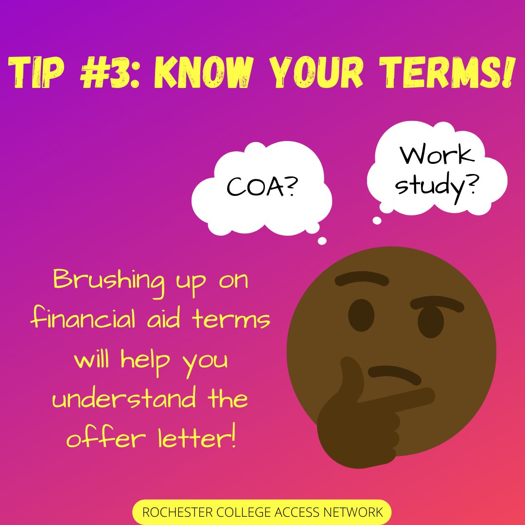 Tip 3: Knowing your financial aid terms makes understanding the offer letter easier. Don't be afraid to reach out to your counselors for help with terms! #rcsd