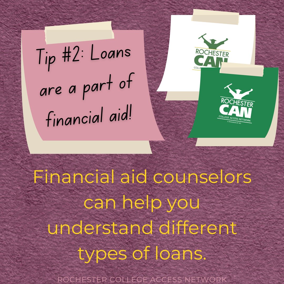 Tip 2:💸Grants &amp; scholarships = money for college you don't have to pay back. Loans = money you will have to pay back. Loans are part of your financial aid package! #rcsd