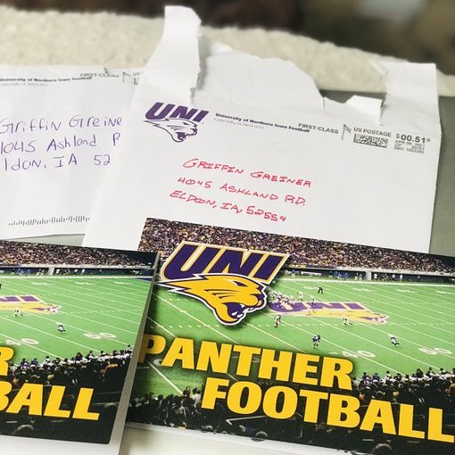 Griffin Greiner (@ggreiner23) on Twitter photo Thanks <a href="/Coach_Brookins/">Keelon Brookins</a> and Coach Mac for the 🐌 mail love! So excited to come up for another visit! 🙀💜💛 <a href="/UNIFootball/">UNI Football</a> <a href="/CoachDJVokolek/">DJ Vokolek</a> <a href="/RyanClanton/">Ryan Clanton</a> <a href="/Comet_Sports/">Cardinal Athletics</a> <a href="/CardinalCometFB/">Cardinal Comet FB</a> <a href="/LevelUpDSM/">Level Up Athletic Performance</a> <a href="/PrepRedzoneIA/">Prep Redzone Iowa</a> <a href="/MVFCRecruiting/">Missouri Valley Football Recruiting</a> <a href="/iowapreps/">Iowa Preps</a> @thebrickwahl87 <a href="/Jamie_XOS/">Jamie DeMoney - Catapult</a> @Lemmingscouting Thanks <a href="/Coach_Brookins/">Keelon Brookins</a> and Coach Mac for the 🐌 mail love! So excited to come up for another visit! 🙀💜💛 <a href="/UNIFootball/">UNI Football</a> <a href="/CoachDJVokolek/">DJ Vokolek</a> <a href="/RyanClanton/">Ryan Clanton</a> <a href="/Comet_Sports/">Cardinal Athletics</a> <a href="/CardinalCometFB/">Cardinal Comet FB</a> <a href="/LevelUpDSM/">Level Up Athletic Performance</a> <a href="/PrepRedzoneIA/">Prep Redzone Iowa</a> <a href="/MVFCRecruiting/">Missouri Valley Football Recruiting</a> <a href="/iowapreps/">Iowa Preps</a> @thebrickwahl87 <a href="/Jamie_XOS/">Jamie DeMoney - Catapult</a> @Lemmingscouting