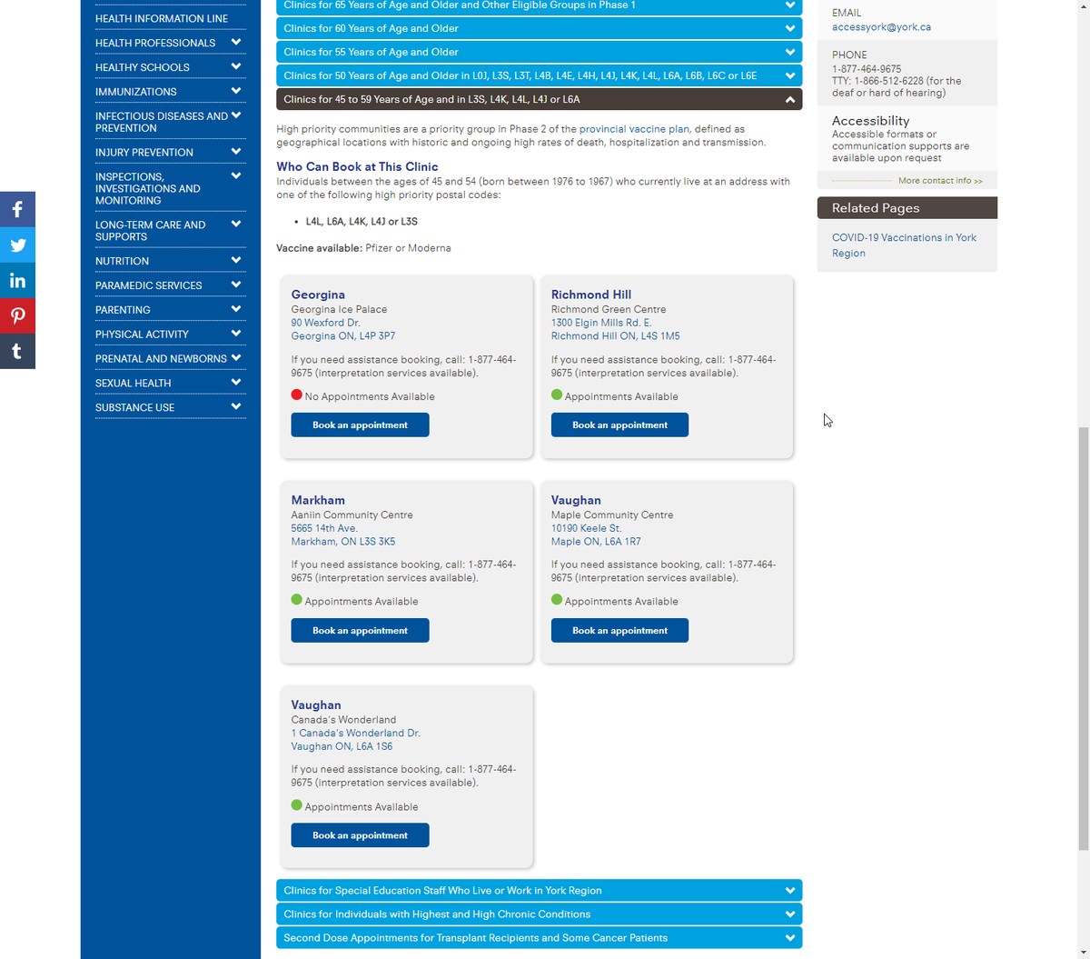 VaxHuntersCan's tweet photo. [ON] York Region: Spots available for 45-59 in specific hot spots! Take a look! https://t.co/9EsWQBcMs8 #COVID19 #COVID19Vaccine #COVID19ON #vhcON https://t.co/u7SgUFSIbi