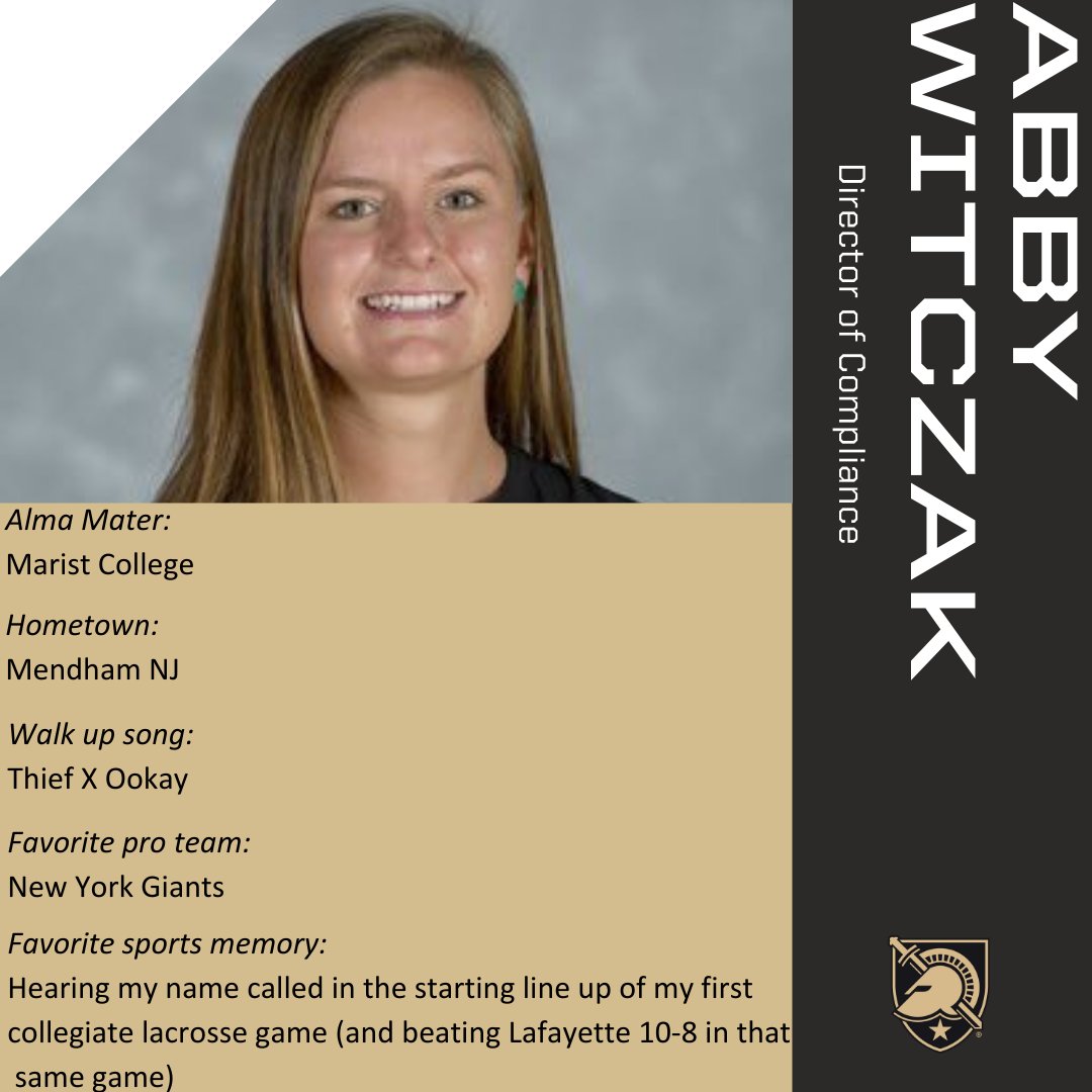 🗣WEST POINT COMPLIANCE STARTING LINEUP🗣

Returning for her 2nd year is Abby Witczak‼️👏👏👏

#DreamTeam #WPCompliance #GoArmy
