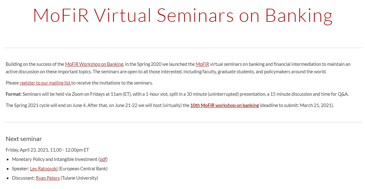Andrea Presbitero (@a_presbitero) on Twitter photo Next <a href="/mofir_workshop/">MoFiR Workshop</a> seminar will be on Friday, April 23 at 11am ET (5pm, Rome time): <a href="/ratnovski/">Lev Ratnovski</a> will present a paper on monetary policy and intangible investment. Please join us, all information available here:
sites.google.com/view/mofirsemi… Next <a href="/mofir_workshop/">MoFiR Workshop</a> seminar will be on Friday, April 23 at 11am ET (5pm, Rome time): <a href="/ratnovski/">Lev Ratnovski</a> will present a paper on monetary policy and intangible investment. Please join us, all information available here:
sites.google.com/view/mofirsemi…