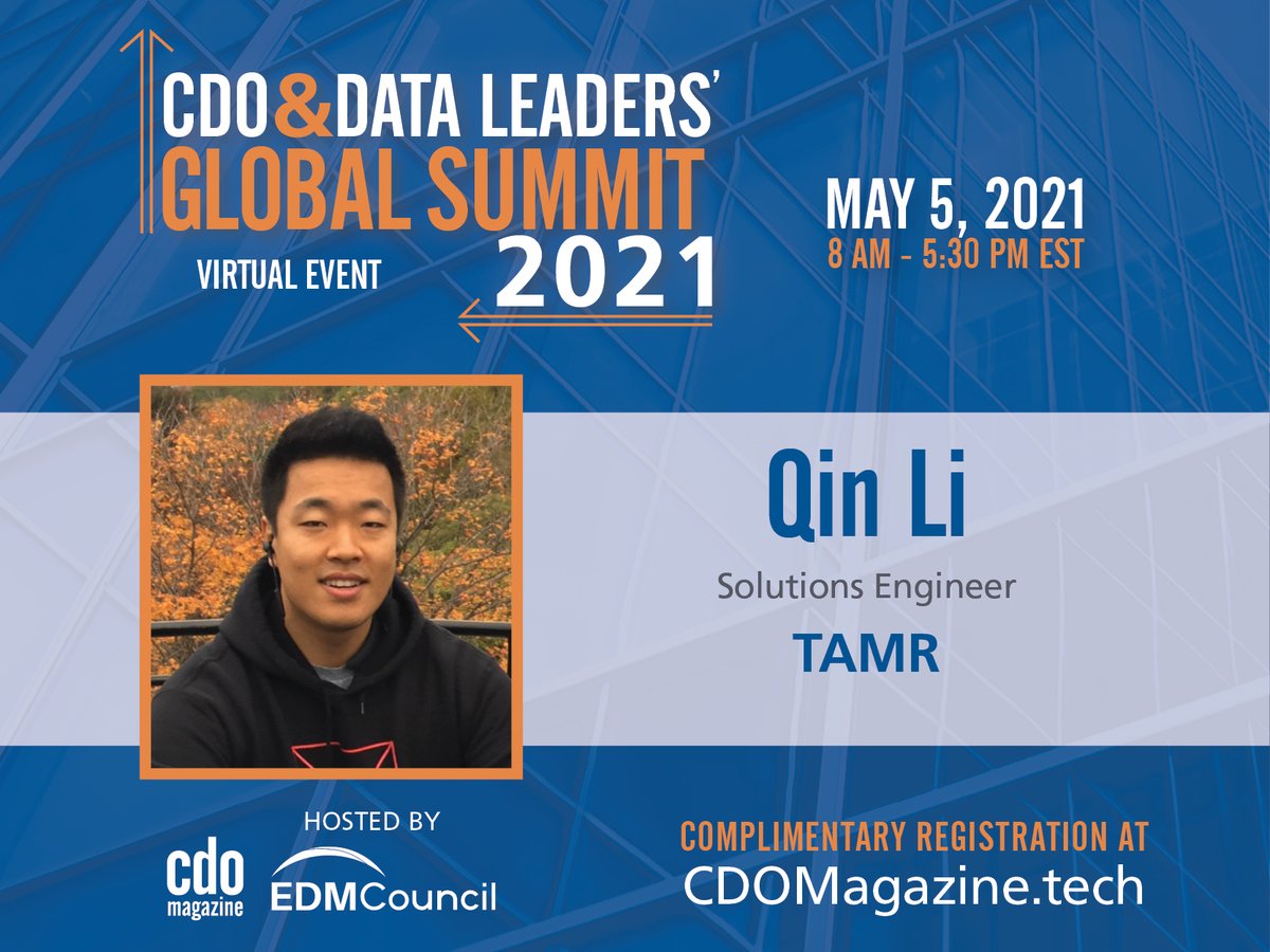 Tamr_Inc's tweet photo. Join the CDO & Data Leaders' Global Summit on May 5th for the opportunity to share and exchange new ideas, technology trends and network.
Click here to register: https://t.co/rEUobCRmik #cdosummit #thoughtleadership #data #technology @edmcouncil https://t.co/FI2Sj2pWSb