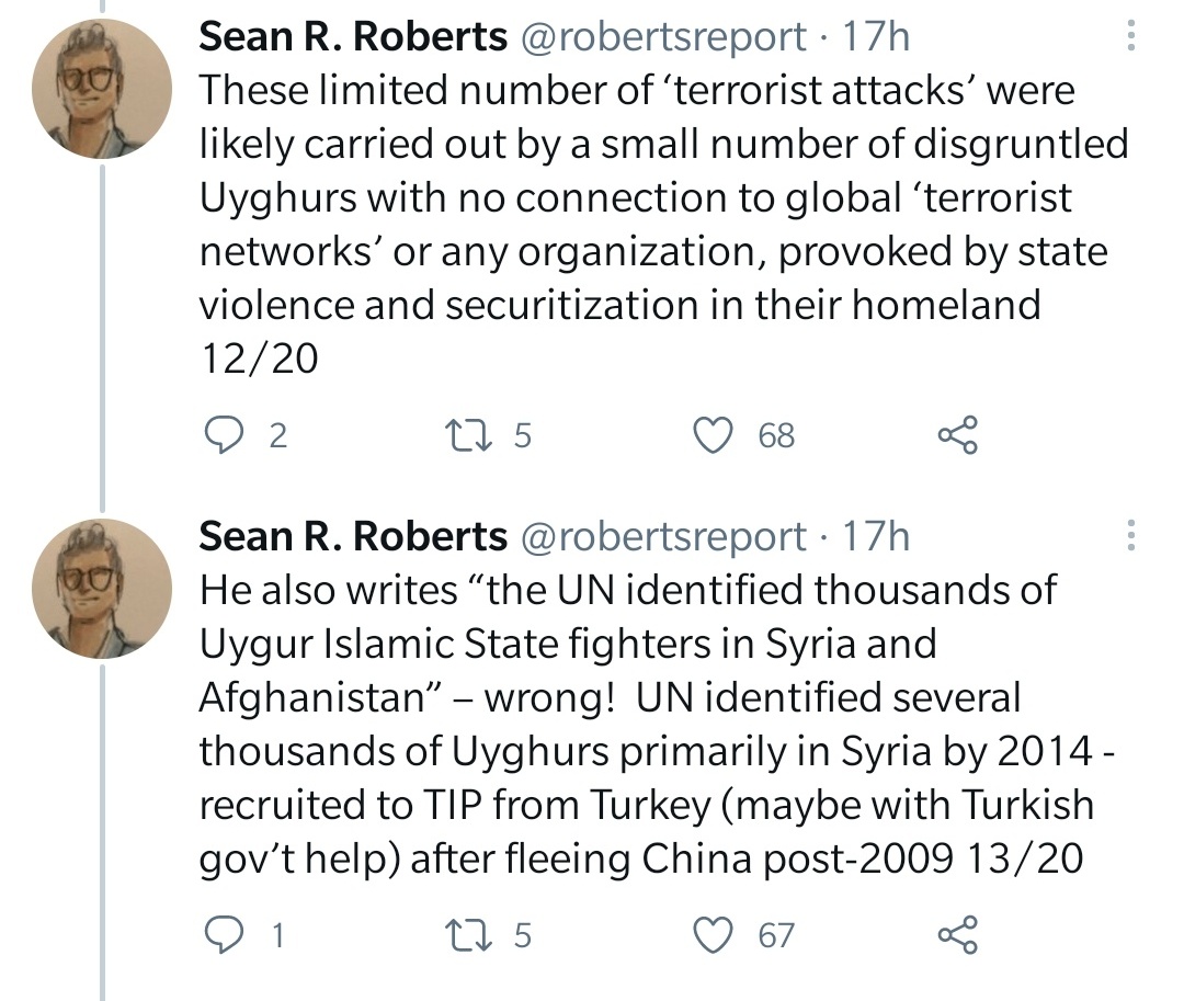Yeah, it's just a "small number of disgruntled Uyghurs", no global network, but already contradicting his statement in the next tweet.