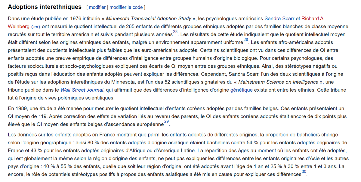 Argument 2 : les études sur les enfants adoptés montrent que les conclusions fallacieuses de la carte des QI sont infondées :