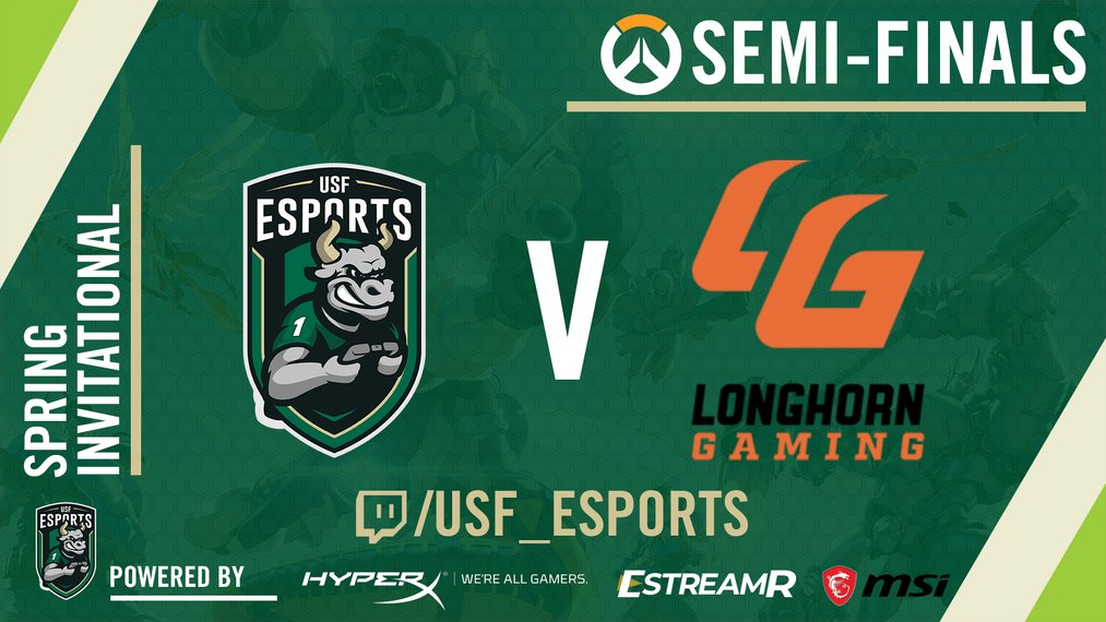 USF_Esports's tweet photo. SEMI-FINAL TIME!

Your Bulls OW team takes on @Longhorn_Gaming for a spot in the FINALS!

Get in here as the match starts NOW! https://t.co/w46Uex4IM3 #USFInvitational https://t.co/xoKamPJ3qS