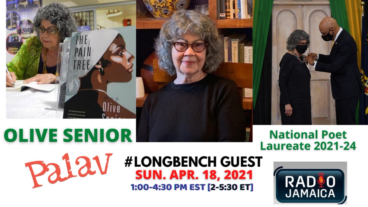 natlibja's tweet photo. Tune in to @RadioJamaicaFM this Sunday, April 18 to hear @olivesenior, Poet Laureate of Jamaica as the #Longbench Guest on Palav! https://t.co/yM8lR4CAFX