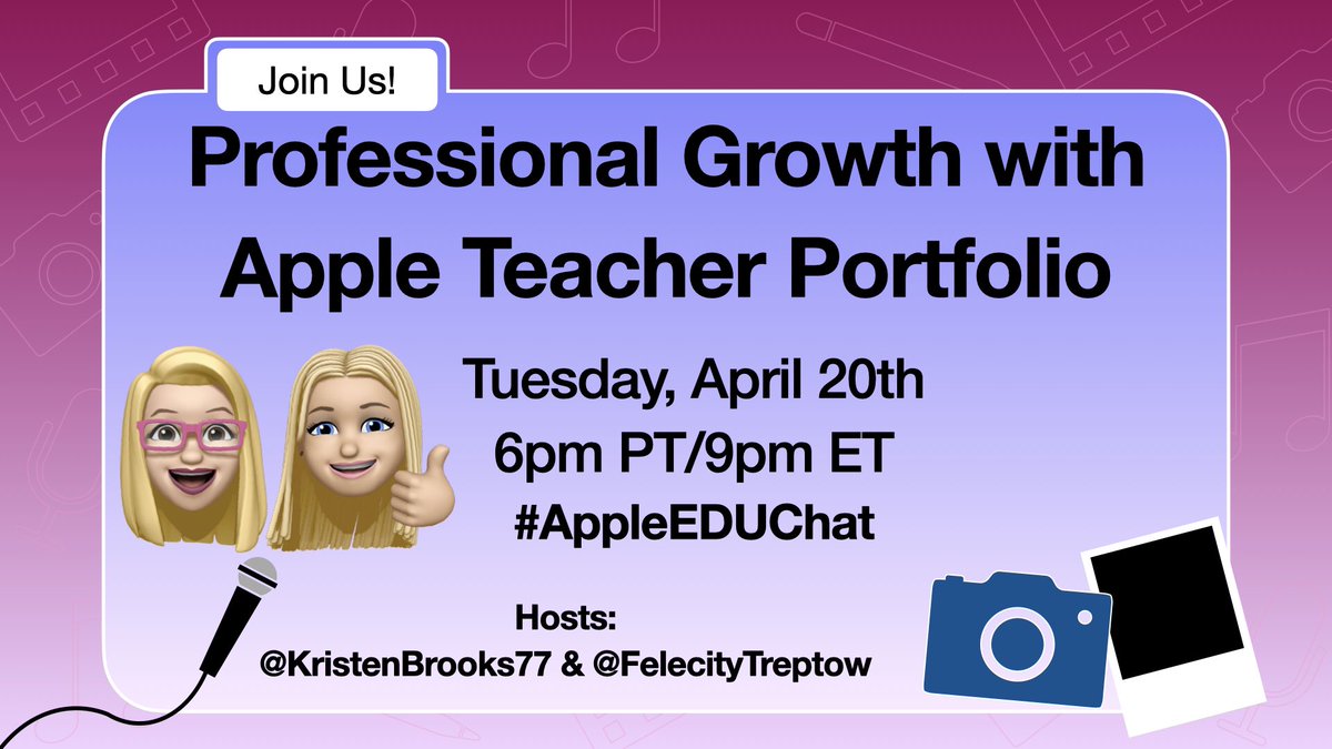 Kristen Brooks #forEDU 🛫ASU+GSV (@kristenbrooks77) on Twitter photo 🎉Make an iPhone reminder now to join us Tues 4/20 for #AppleEDUchat to discuss professional growth with #AppleTeacher Portfolio bring your examples & experiences with you. Preview the Qs appleteacher.apple.com/#/asset/part/T… #bringacolleague #bringafriend #ADE2021 <a href="/AppleEDU/">Apple Education</a> <a href="/FelecityTreptow/">Felecity Treptow</a> 🎉Make an iPhone reminder now to join us Tues 4/20 for #AppleEDUchat to discuss professional growth with #AppleTeacher Portfolio bring your examples & experiences with you. Preview the Qs appleteacher.apple.com/#/asset/part/T… #bringacolleague #bringafriend #ADE2021 <a href="/AppleEDU/">Apple Education</a> <a href="/FelecityTreptow/">Felecity Treptow</a>