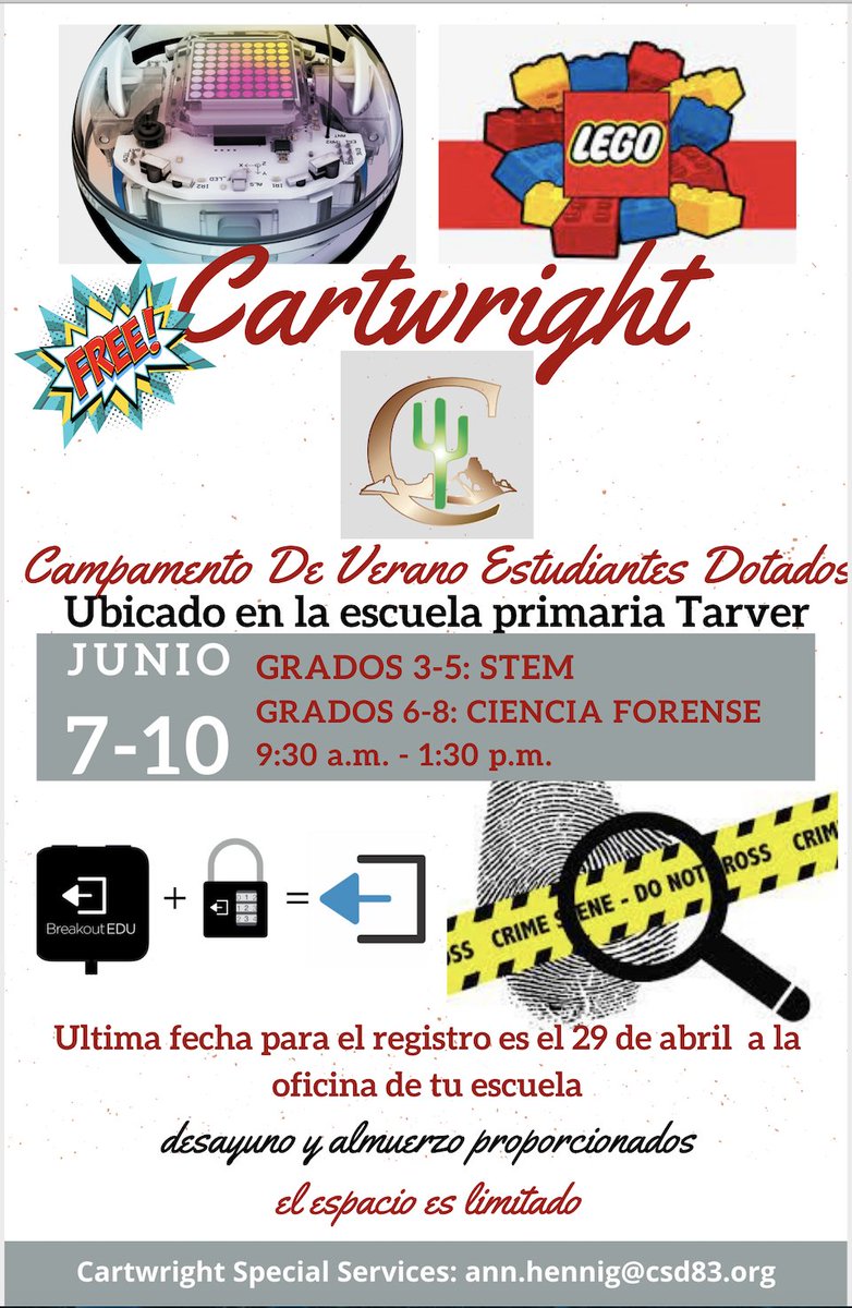 CESD83GATE's tweet photo. Gifted Summer Camp information was sent home this week with our in-person learners and will be sent in the mail next week to our distance learners.  Please turn-in the registration form to your school's front office.  #cartwrightgate #oneteamunafamilia https://t.co/35SX9bNTuR
