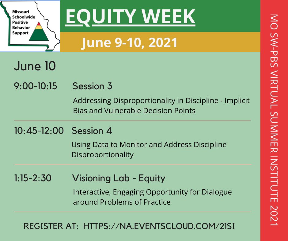 Week 1 of our Virtual Summer Institute will focus on "Equity." 

Join us on June 9th and June 10th as we explore how to intentionally create environments where everyone belongs and everyone succeeds! 
Register at na.eventscloud.com/21SI