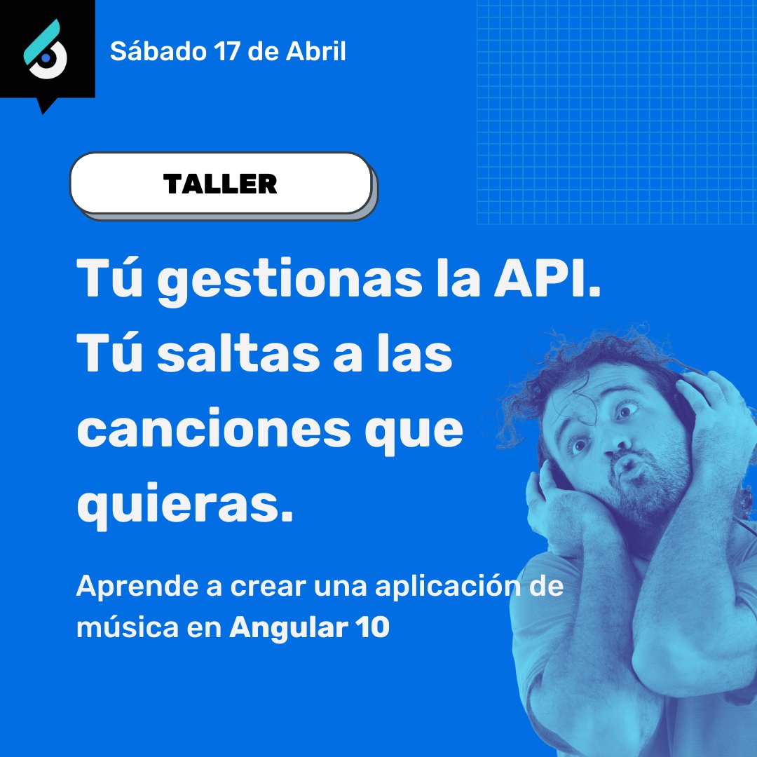 Mañana se viene el Taller: MySpotify, donde podrás crear tu propia aplicación de música en Angular 10 desde cero 😎 Solo necesitarás conocimientos básicos de JavaScript, CSS y HTML 💻

¡Inscríbete! 👉🏻 mtr.cool/rmyxjaoeue

#angularjs #javascript #html #css #programacion