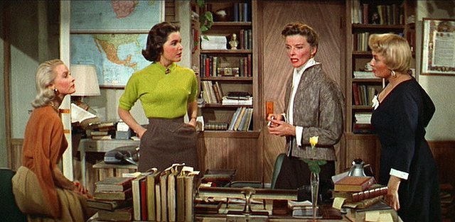 dbbc1929's tweet image. In honor of National Librarian Day, a still from Desk Set from 1957. Katharine plays a reference librarian who is concerned that computers may replace her staff. Librarians are just as important today as ever! 
 #libraries #librariesforever #bookbinding #books