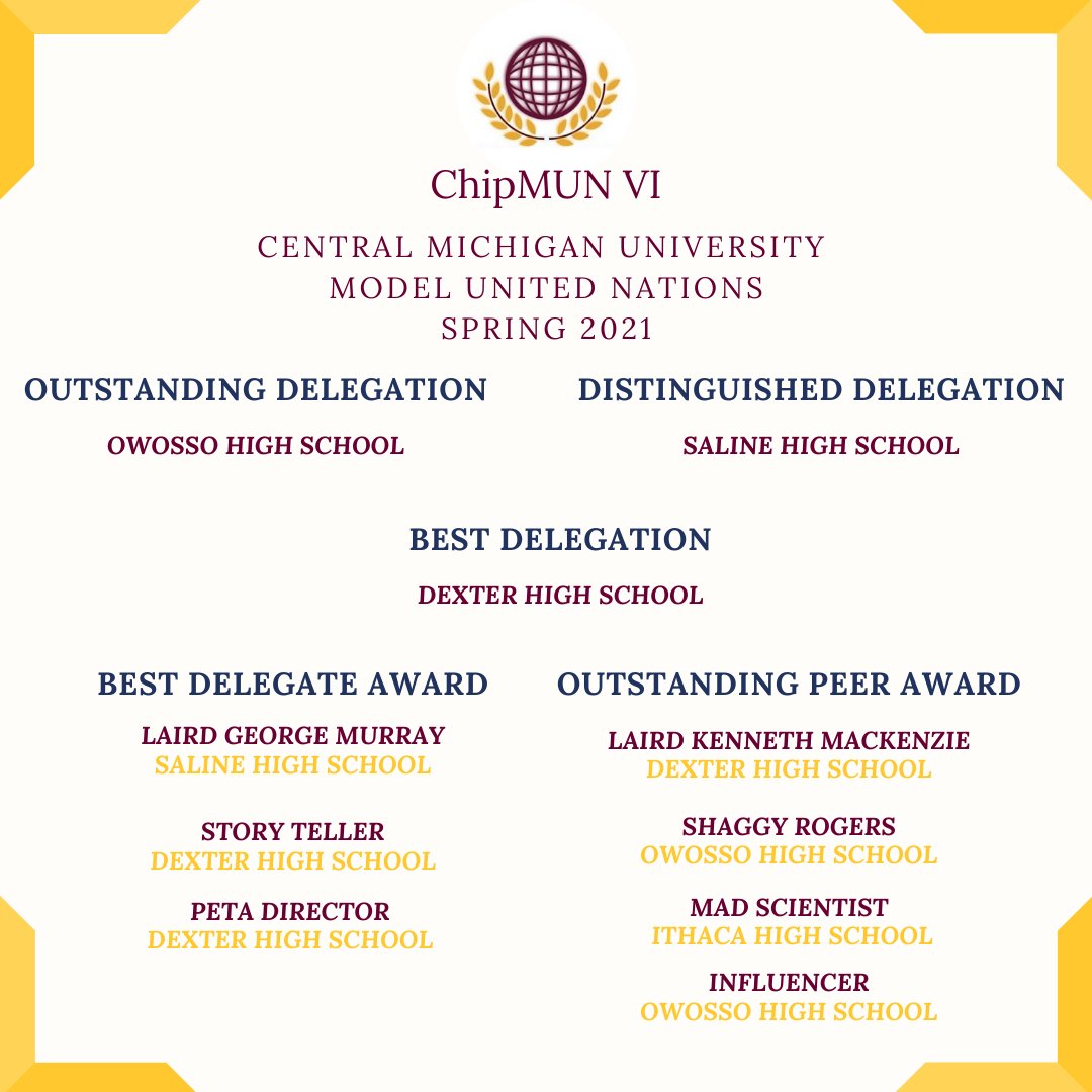 CHIPmun_cmu's tweet image. Thank you to all the delegates and advisors that attended ChipMUN this past Friday! And a big thanks to our staff and the Secretariat for creating another great virtual conference. So thankful for the opportunity to connect with delegations from all over the country online!