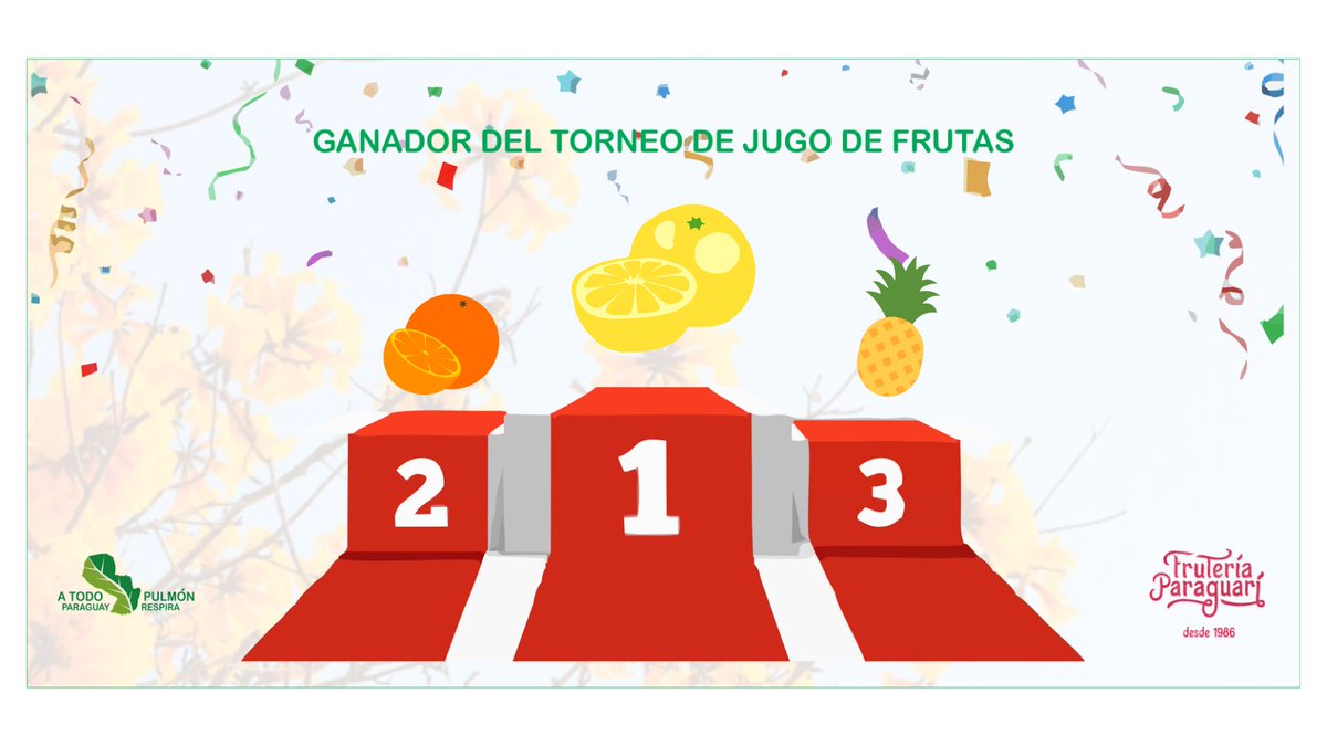 atodopulmonPY's tweet photo. ¡Vivimos una gran final! 
Por 2️⃣do año consecutivo el Pomelo es campeón 😎👏

La Naranja quedó en segundo lugar y en tercer lugar la Piña 🍍🍊✨ 

Agradecemos a todos los que participaron del #TorneoDeJugoDeFrutas 😳😄🙌🏼 @Frute_Paraguari https://t.co/X5BJeAT9S7