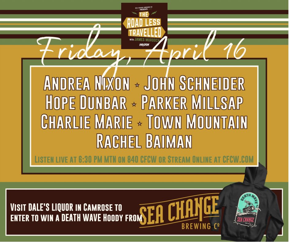 TravelledRadio's tweet photo. Today on the show, music from @andreanixonsong, John Schneider, Hope Dunbar, @parkermillsap, @Charlie_Horsie, @TownMountain and Rachel Batman! 

Listen live at 6:30 PM MTN on @840CFCW or stream online at https://t.co/fH44ziO4eo. https://t.co/gKDP4Iz2L0
