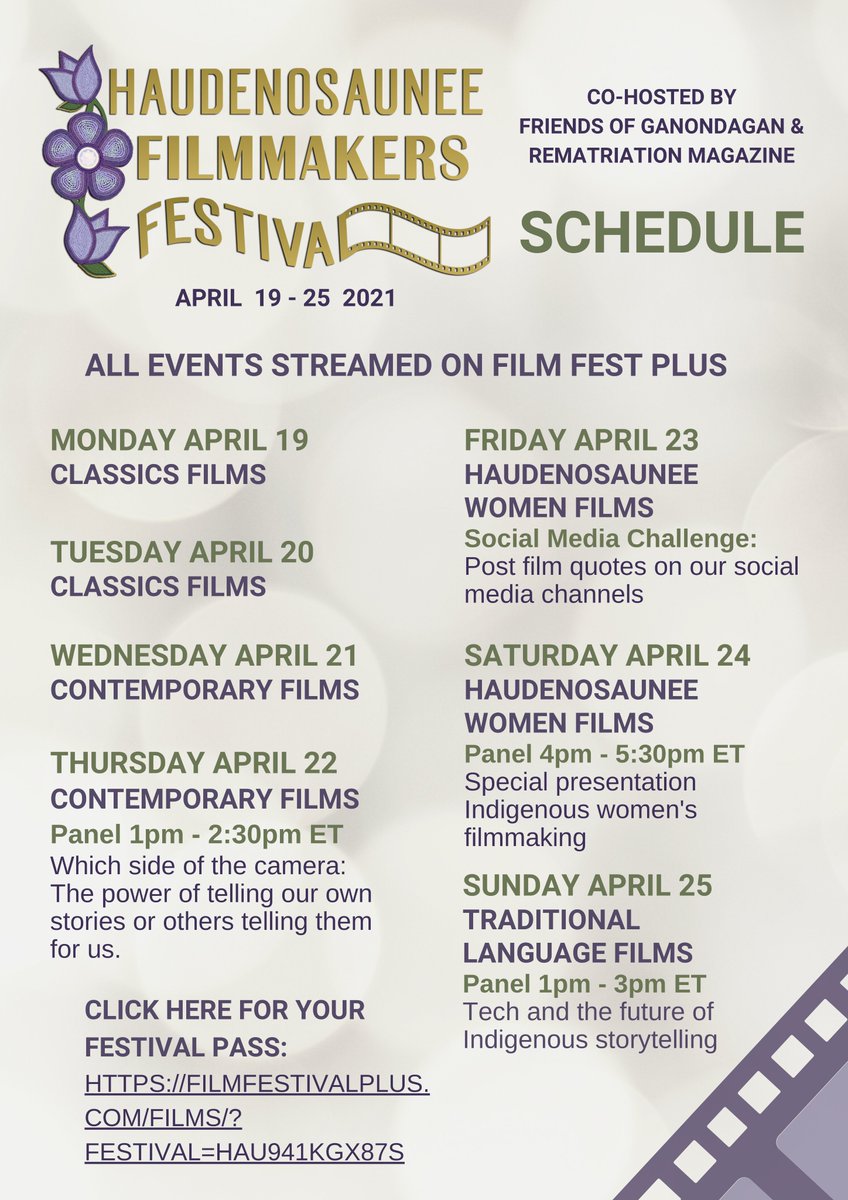 ONLY 2 DAYS before the launch of the #HaudenosauneeFilmmakersFestival #HFF2021

Don't miss out on any of the #films or #panels -- get your pass now! filmfestivalplus.com/films/?festiva…