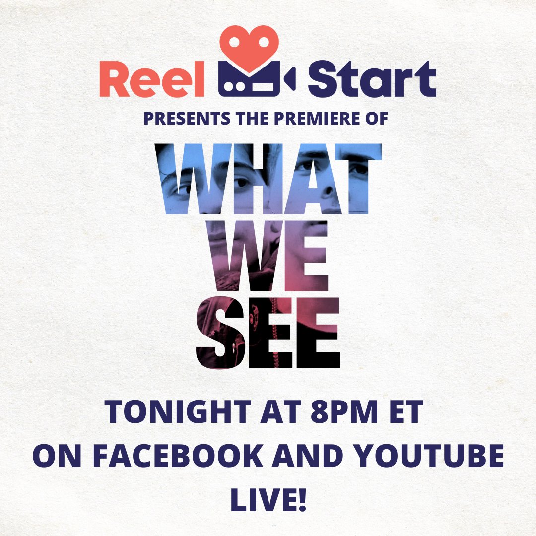 TODAY IS THE DAY! Are you ready for the premiere of #WhatWeSee? We are so excited to share #ReelStart Toronto's 2019 short with you tonight at 8pm ET. Follow us on Facebook or on our YouTube channel so you don't miss any of the action! #watchparty #reelstartvoices #futureoffilm