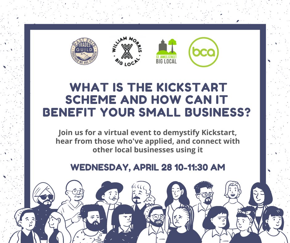 Join us for our Kickstart Event on the 28th April from 10am-11.30am. Get your tickets to the event by clicking here: eventbrite.com/e/what-is-the-….

In partnership with William Morris Big local and St James Street Big Local And hosted by Cafe Works at Big Creative Academy.