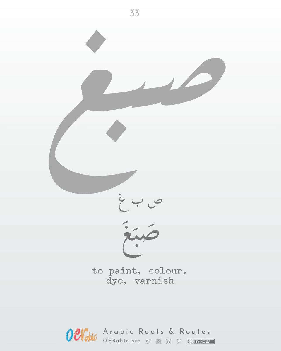 OERabic's tweet photo. Root #33
صبغ صَبَغ to paint, colour, dye, varnish
7 Arabic Roots to learn: Colours (الألوان)
EVERYDAY LANGUAGE
#ArabicVocabulary #ArabicRootWords https://t.co/OcfBfigbeH