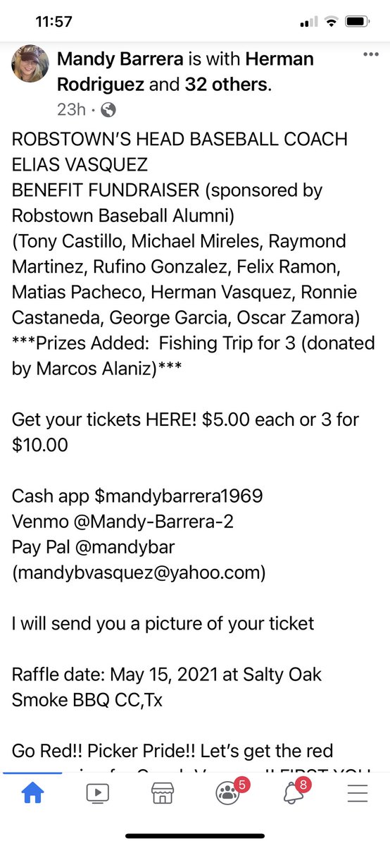 mayormandy's tweet image. Robstown’s Head Baseball Coach Elias Vasquez Benefit Fundraiser!
