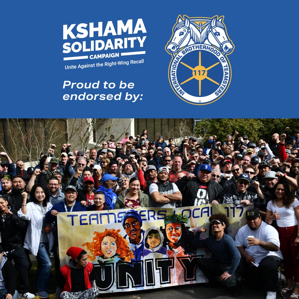 Proud to be endorsed by @teamsters117! The 2nd largest Teamsters local in the country, Teamsters 117 represents over 17K workers in WA state & joins 13 other unions backing Kshama against the anti-democratic, billionaire-backed recall effort.