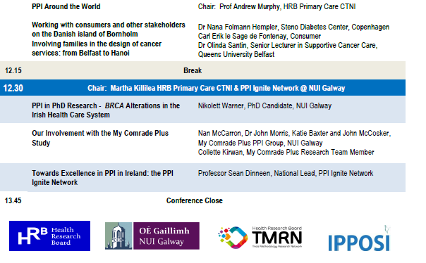 Delighted to announce the Programme for the upcoming PPI Conference is now live! bit.ly/3tpmDjP

Join us April 28th to hear our outstanding speakers reflect on their PPI experiences. 

<a href="/pmrycaretrials1/">HRB PrimaryCare CTNI</a> <a href="/A30MinuteLife/">Robert Joyce - A 30 Minute Life</a>