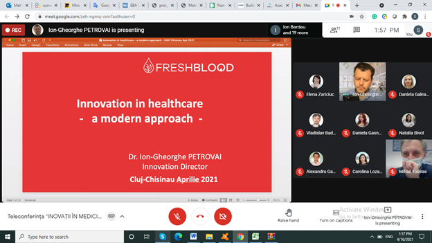 SPorcescu's tweet photo. Inspiring discussion on innovation in healthcare with @igpetrovai at @SUMPh_Moldova today. There is a clear interest in creating a national health tech ecosystem, involving innovators, researchers, entrepreneurs, IT professionals, doctors and patients. https://t.co/o5PvTtAi2U