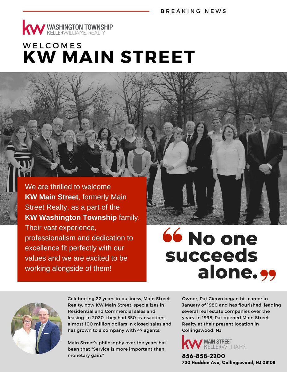 Breaking News! Our dedicated agents welcome the merger with Keller Williams Realty. Special thanks to the wonderful customers and communities we have worked with over the years. We look forward to serving your real estate needs now better than ever. New team, same quality service