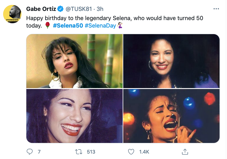 ajplus's tweet photo. People are honoring Selena on what would have been her 50th birthday. #Selena50 

She was killed in 1995 at 23. The “Queen of Tejano” was the 1st Latina artist to debut at #1 on the Billboard 200. https://t.co/nAqC4eWMtf
