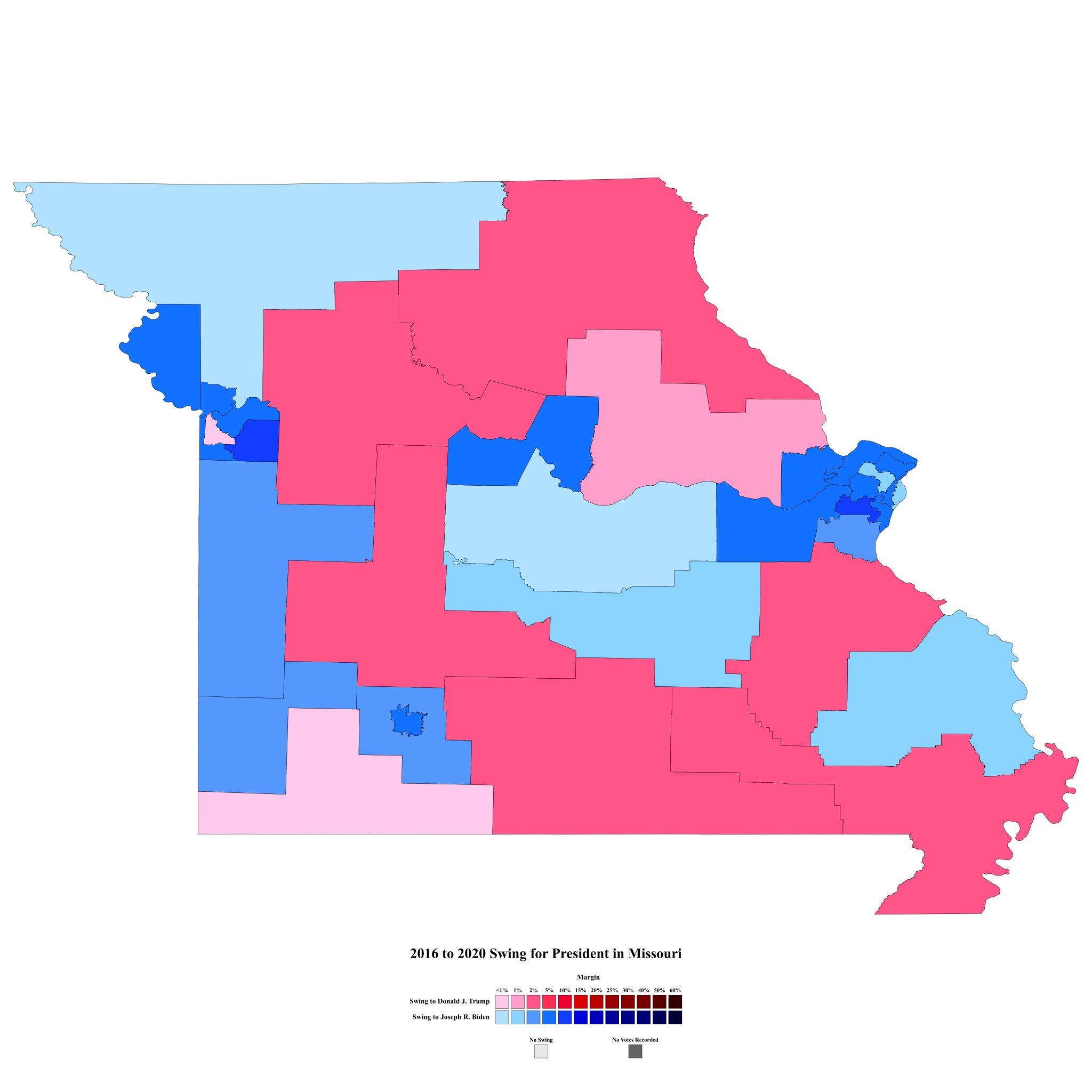 Missouri Mapper on Twitter: "Swing Map between 2016 and 2020 for