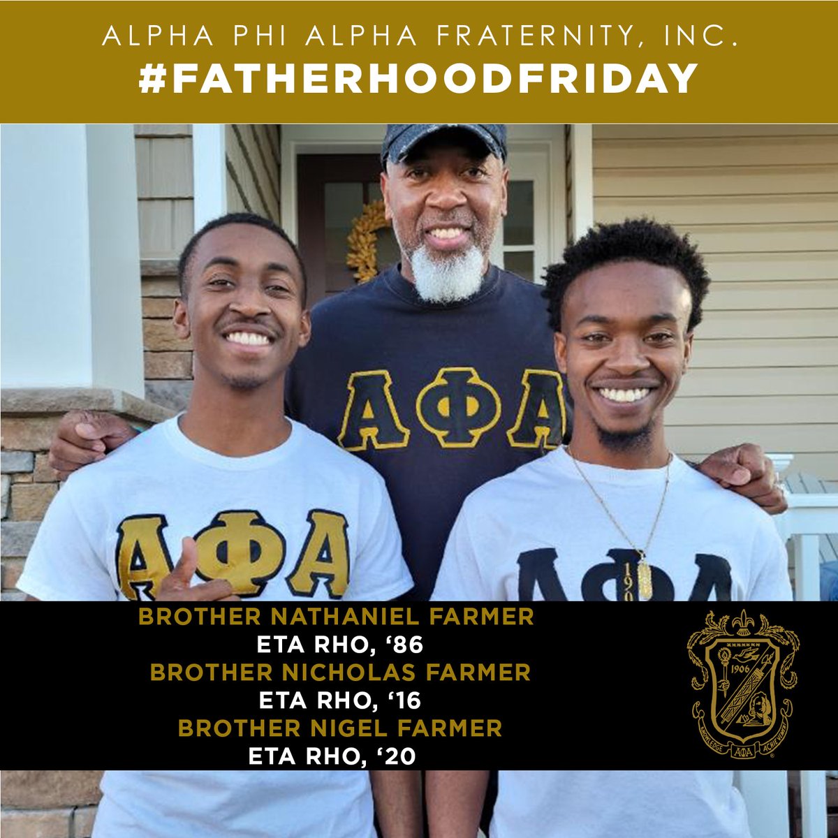 This #FatherhoodFriday, meet Brother Nathaniel Farmer and his sons, Brother Nicholas Farmer and Brother Nigel Farmer.

#AlphaPhiAlpha #APA1906Network #ForThe7Jewels