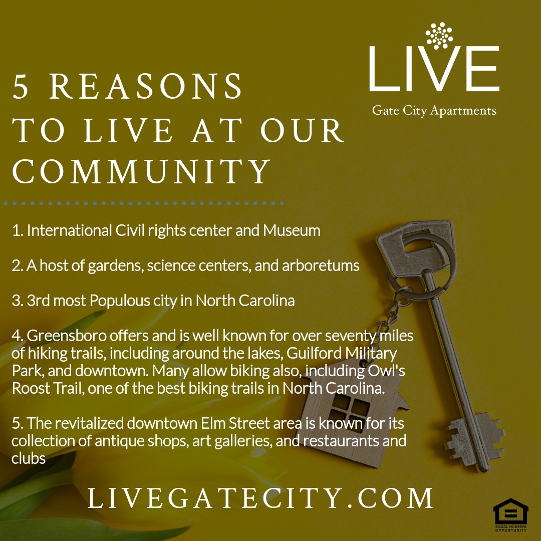 LiveGateCity's tweet photo. LIVE Gate City is located in the city of Greensboro, North Carolina! Here are 5 reasons why Greensboro is a great place to call home! #LIVEGateCity #Home #apartments #Greensboro #GreensboroApartments https://t.co/5V4p3lN0L6