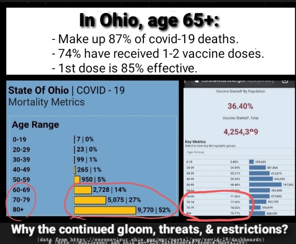 LilOrangeLisa's tweet photo. 🤔What am I missing? For the last year: "Sacrifice everything until we can vaccinate the most vulnerable."
✅Goal met. DONE or offered.
⁉️Yet threats & restrictions continue.
👎Public Health = maintaining power/control. FOREVER.
▶️ Take back Ohio from tyrants. #OpenOhioNow https://t.co/f2bxb9C0Ox