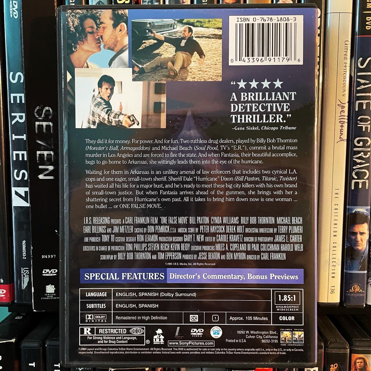 “He don't know no better, he watches television. I read non-fiction”
#onefalsemove #billpaxton #billybobthornton #cyndawilliams #carlfranklin #1992movie #90scinema #90sthriller #michaelbeach #jimmetzler #earlbillings #dvdcollector #dvdcover #classiccinema #filmfan #moviebuff