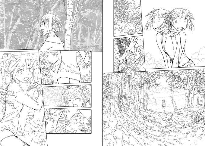 見開き単位で作業してた連載の下描き台詞フキダシ擬音無しバージョン…29↓
めちゃくちゃ描き込んでるコマがあるけどこれでもラフです(^^;;
考え事しながら描いてると時々こんな事になったりします_φ(T▽T;) 