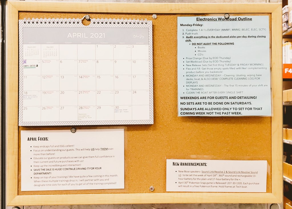 Electronics communication board!!💙 This is a GAME changer for keeping all of the important routines, updates, and monthly focuses organized! T2095's Tech team is making EXCEPTIONAL moves over here😊 <a href="/crw12tarheel/">Chuck Williams</a> @HannahS37689142 @Alyssa_Todd05 @TwoJo90Five @baileybump17