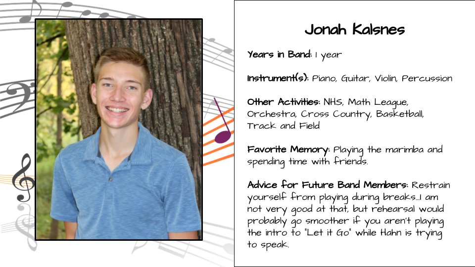 TRFProwlerBands's tweet photo. Prowler Bands want to celebrate our senior band members as we approach our April 22 concert. Our next featured senior is Jonah Kalsnes.

Thank you, Jonah, for the great memories! https://t.co/kU20jjZDKz