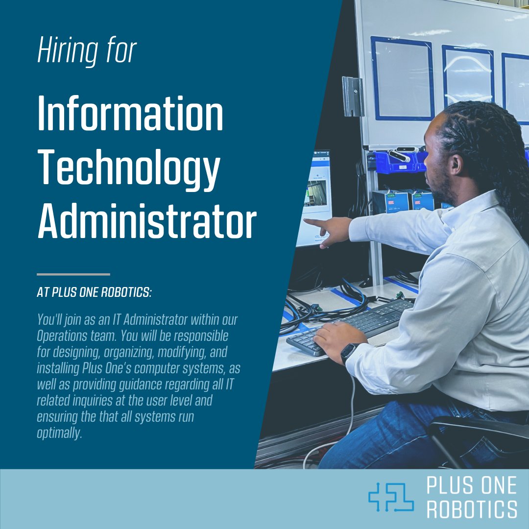 PlusOneRobotics's tweet photo. Get those weekend application gears turning, because it's #FindTalentFriday! Plus One is growing and we need YOU to help us shape the future of robotics. Check out these new job postings, and for a full list of jobs with descriptions, head to https://t.co/KdGWMhZC1b

#jobsintech https://t.co/ApkguQ5Z1n