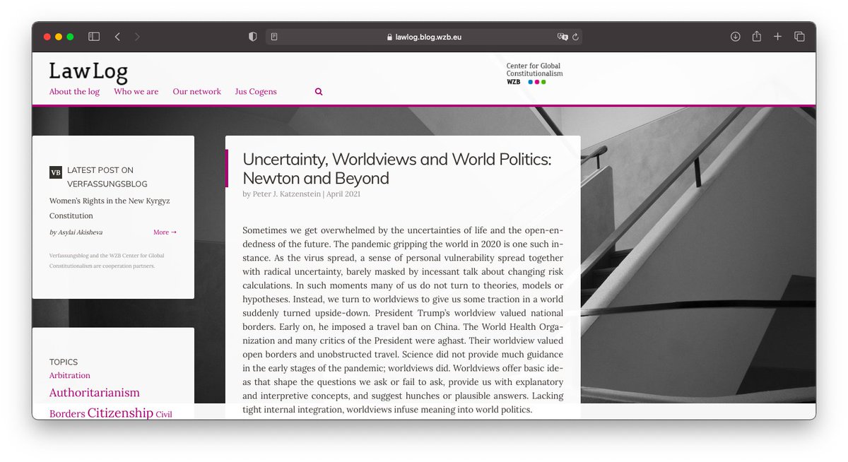 WZB_GlobCon's tweet photo. On our #LawLog Peter Katzenstein writes about his upcoming edited volume “Uncertainty and its Discontents” and explains how our scientific worldview is rooted in Newton physics. He says: It’s time to “start waking up from our deep Newtonian slumber.”
🔗 https://t.co/44bibsggZU https://t.co/Tk4yWPPi5I