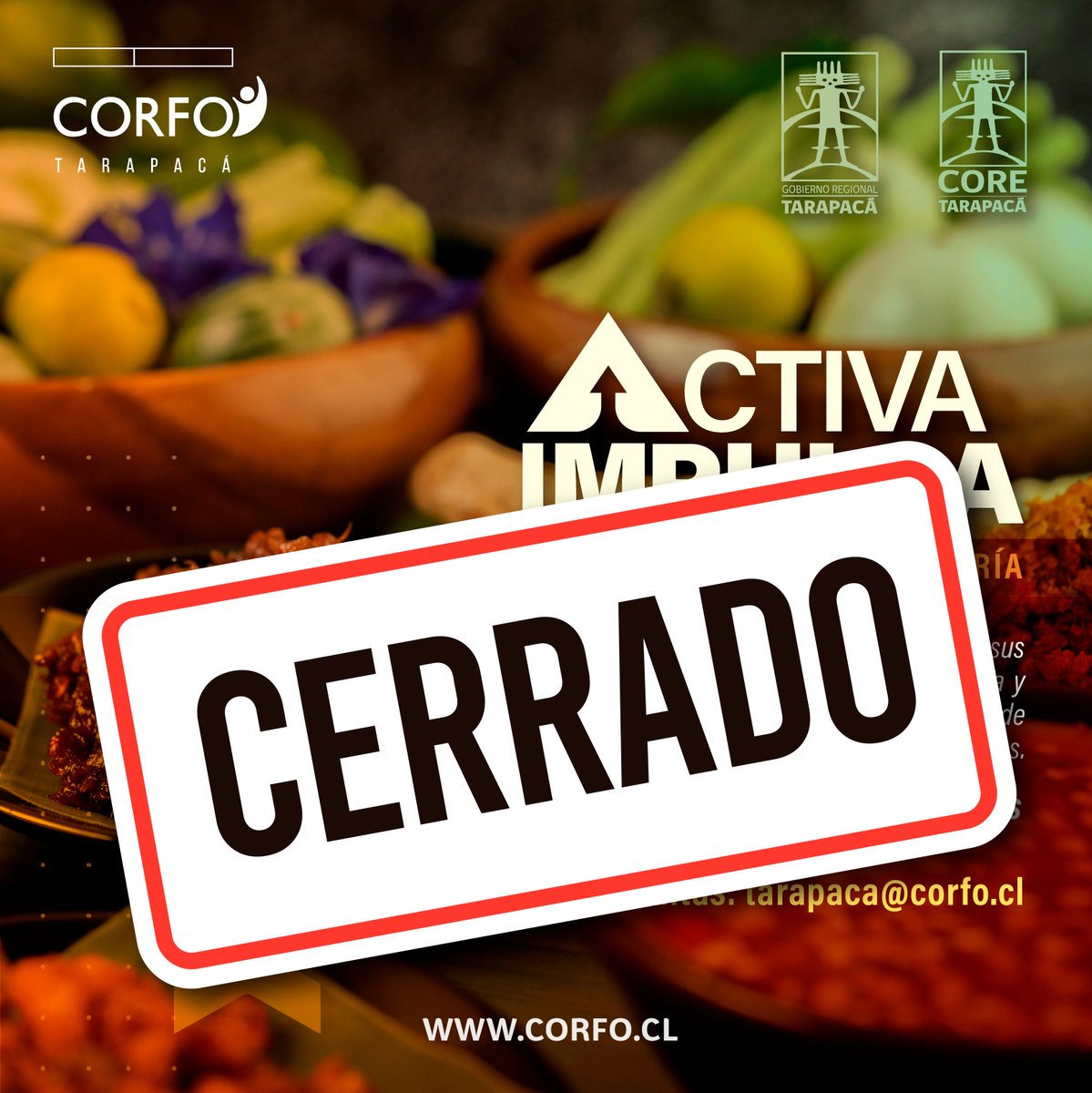 A nuestros usuarios:
De acuerdo a bases, convocatoria Activa Impulsa con foco en hotelería y gastronomía, se cerró a las 15:00 hrs. de hoy viernes, debido a que el N° de postulantes supera el 25% de los recursos disponibles. <a href="/CesarVillanuV/">Cesar Villanueva V.</a> 
Aviso legal 👉 bit.ly/3uWP74V