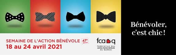 La Semaine de l'action bénévole 2021 se déroule sous le thème Bénévoler, c'est chic! Un énorme merci à tous les bénévoles qui rendent possible la mission des organismes communautaires. Faire du bénévolat est tout aussi essentiel que bénéfique. buff.ly/3dmk3Wn <a href="/FCABQ/">FCABQ</a>
