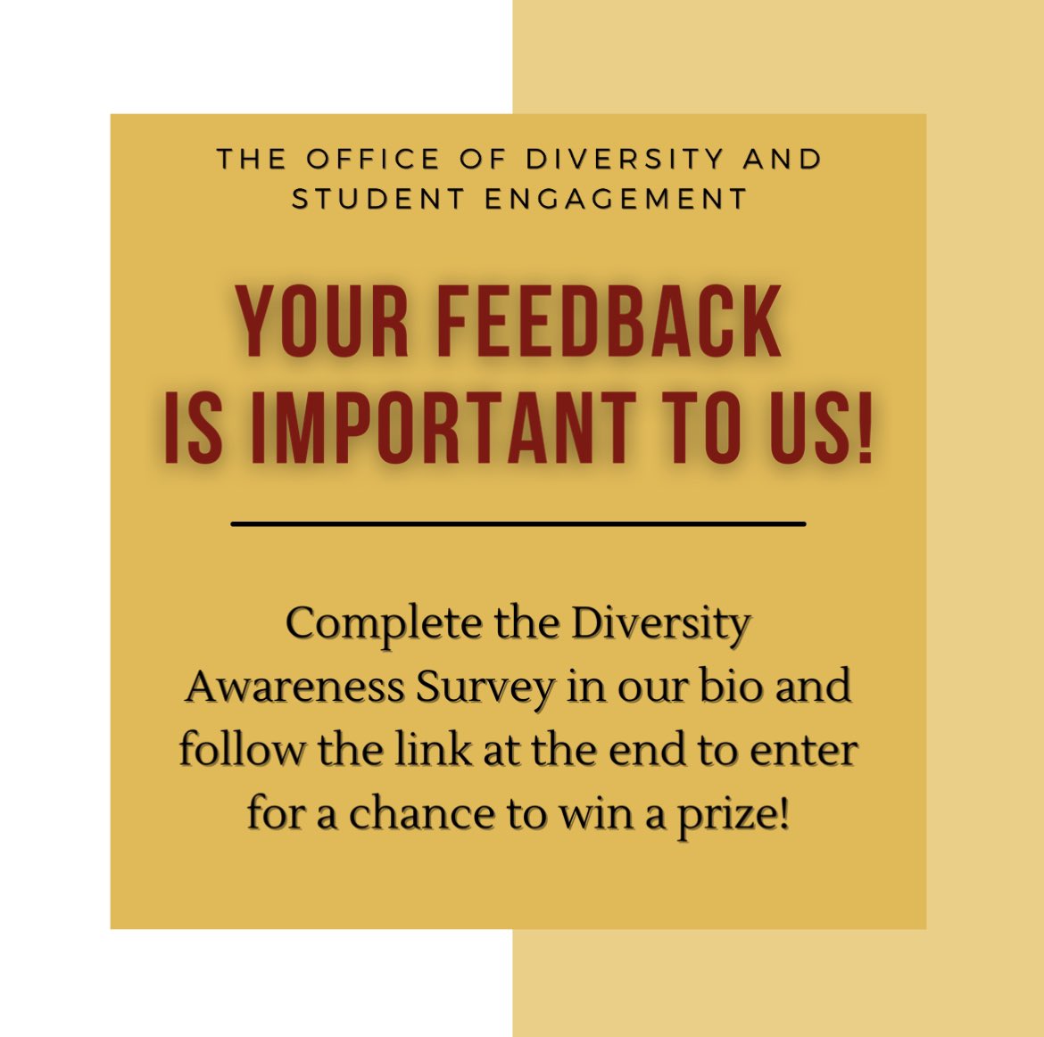 We’d love to hear from you! Please take a few moments to complete our Office of Diversity awareness survey in our bio! 

Thank you in advance!