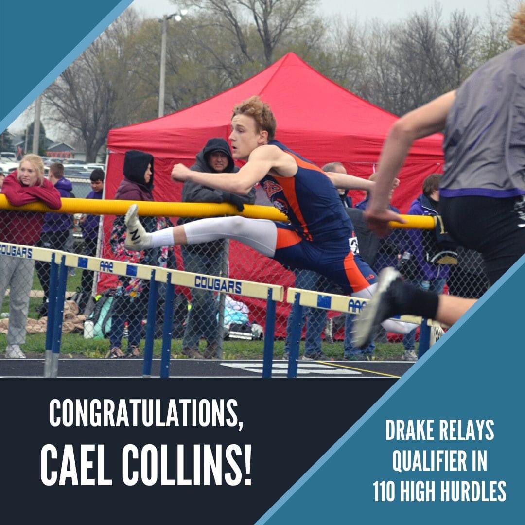 MNWCoverage's tweet photo. Congratulations to Cael Collins on qualifying for Drake Relays in the 110 high hurdles! 👏😊 Photo Credit: Sean Peters #MNWCougars #CougarCoverage https://t.co/dvWG8Av5Wo