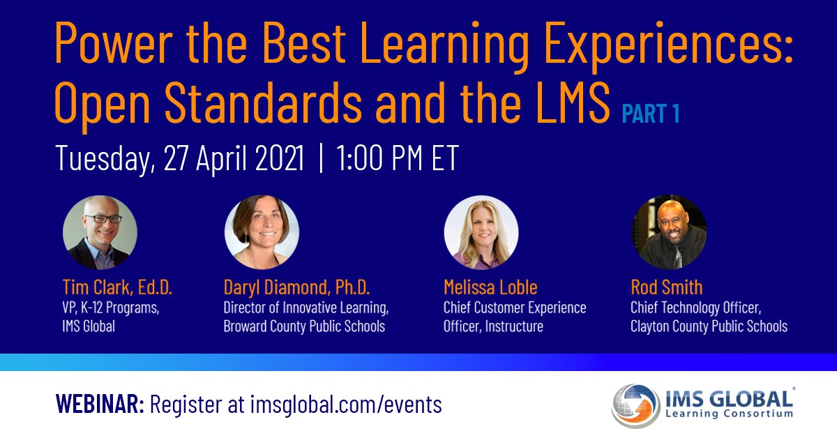 LearningImpact's tweet photo. Join us for Open Standards and the LMS—a new #imsglobal #edtech webinar on 4/27 with @BYOTNetwork @melissajoell @CanvasLMS @iAmRodSmith @CCPSNews and Daryl Diamond @browardschools https://t.co/lFJa9weMel https://t.co/7yJQDE6sPX