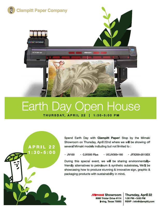 Clampitt Paper (@barneyfiber) on Twitter photo Have any plans for Earth Day? Want to learn more about environmentally-friendly printing solutions? If so, then come hang out with us at the <a href="/MimakiUSA/">Mimaki USA, Inc.</a> Showroom on April 22! Come see the latest Mimaki equipment and learn how to produce products with sustainability in mind!! Have any plans for Earth Day? Want to learn more about environmentally-friendly printing solutions? If so, then come hang out with us at the <a href="/MimakiUSA/">Mimaki USA, Inc.</a> Showroom on April 22! Come see the latest Mimaki equipment and learn how to produce products with sustainability in mind!!