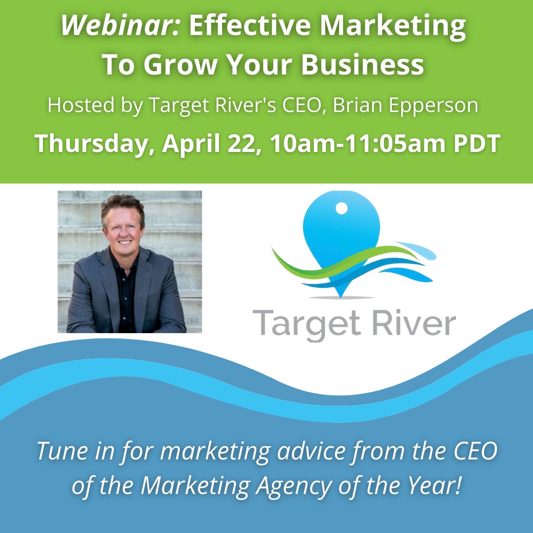 Our CEO, Brian Epperson, is hosting a webinar on April 22, titled “Effective Marketing To Grow Your Business.” Here is the link to register: bit.ly/3wUfEBR

#WhoHowWhat #TargetRiver #onpoint #marketing #advertising  #targeting #targetmarketing #webinar #marketingwebinar