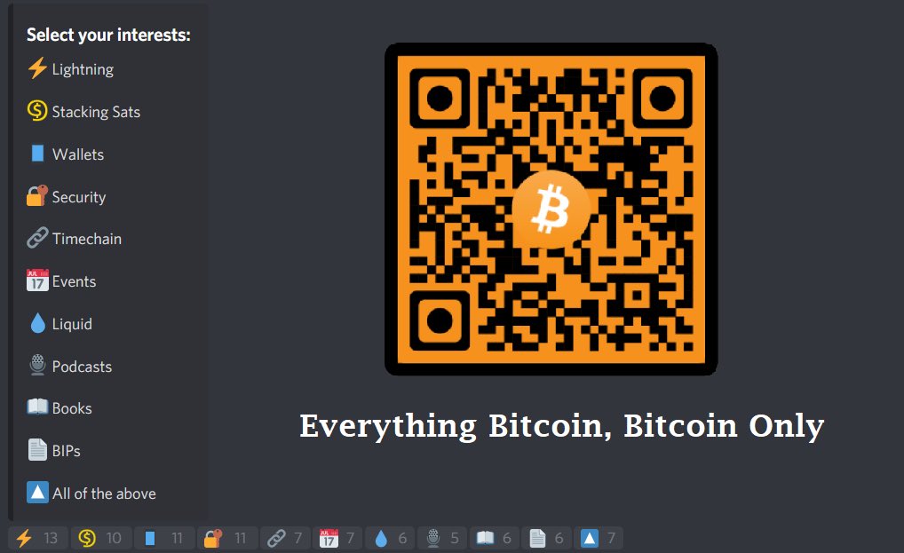 Check out the Discord server for all things #Bitcoin.

discord.gg/ACThtRq7bP

Once verified, you can select topics like Lightning, Security, BIPs, Events, etc. so you don’t get overwhelmed by 128 different channels.

You can even send and receive sats using the <a href="/zebedeeio/">ZBD</a> bot!