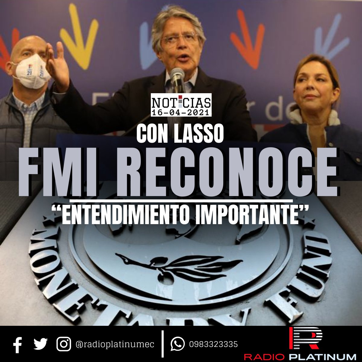 radioplatinumec's tweet photo. El director del Hemisferio Occidental del Fondo Monetario Internacional (#FMI), #AlejandroWerner, reconoció el pasado jueves 15 de abril del 2021 que existe un "#entendimiento importante" con el presidente electo de #Ecuador, el conservador #GuillermoLasso. https://t.co/SNTAKfDS7W